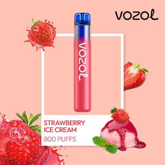 Vozol Neon 800 Ηλεκτρονικό Τσιγάρο μιας Χρήσης 800 Εισπνοών Strawberry Ice Cream 2ml 20mg Ροζ