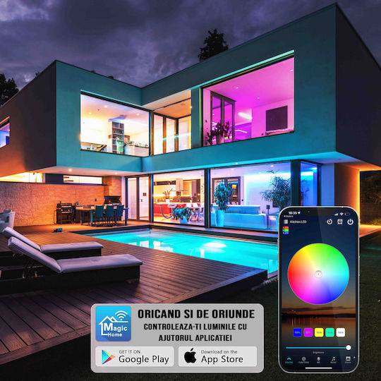 Zafit Rezistent la apă Inteligent Bandă LED Wi-Fi RGB Lumină 10m cu Telecomandă