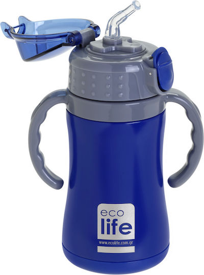 Ecolife Παιδικό Παγούρι Πλαστικό με Καλαμάκι Μπλε 300ml