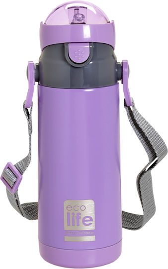 Ecolife Kids Water Bottle Thermos Stainless Steel with Straw Lilac 400ml