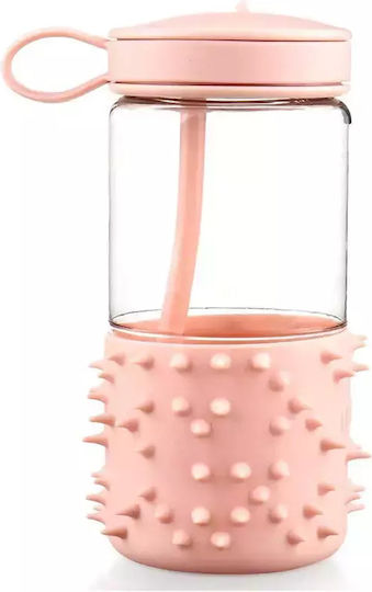 Melii Kinderflasche Silikon mit Strohhalm Spikey Light Pink 503ml (Verschiedene Designs/Farben)