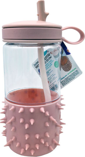 Melii Kinderflasche Silikon mit Strohhalm Spikey Light Pink 503ml (Verschiedene Designs/Farben)