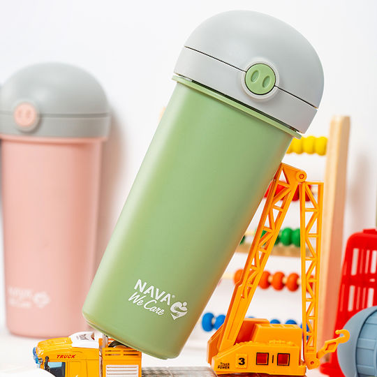 Nava Kids Water Bottle Plastic with Straw Non Spill Green 380ml