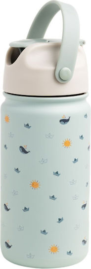 The Cotton Cloud Origami Kids Water Bottle Thermos Stainless Steel with Straw Non Spill Gray 420ml