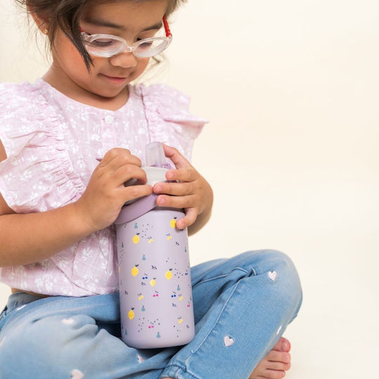 The Cotton Cloud Origami Kids Water Bottle Thermos Stainless Steel with Straw Non Spill Gray 420ml