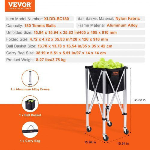 Καλάθι Τένις Vevor Ρόδες 180 Μπάλες Kzdbxswqtc182488ov0