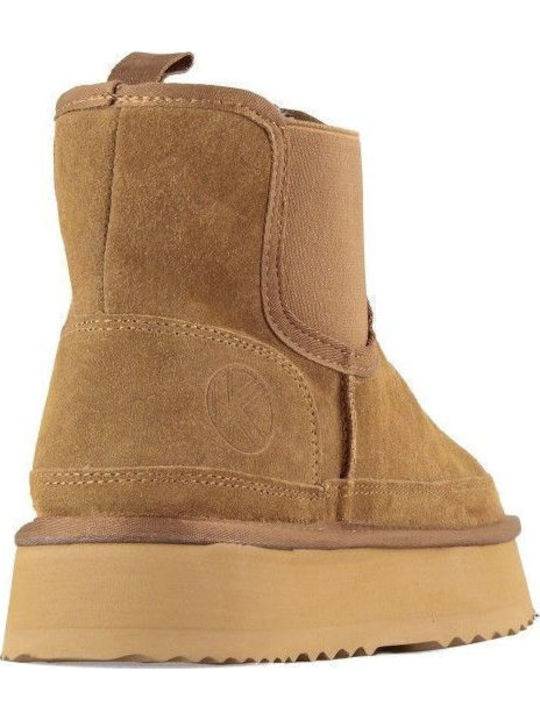 Wildleder Damen-Stiefeletten mit Pelz in Camel