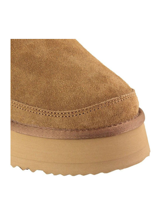 Wildleder Damen-Stiefeletten mit Pelz in Camel