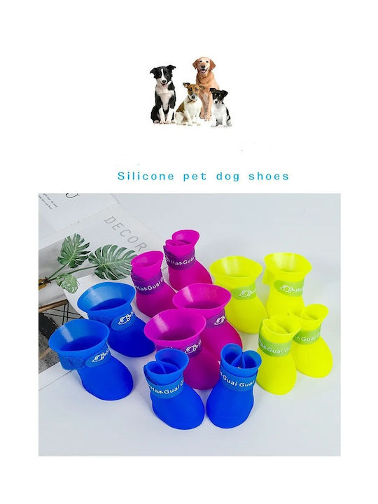 Waterproof Silicone Dog Shoes with Non-Slip Sole 4pcs Purple S M4.3xW3.3cm Up to 1.5kg