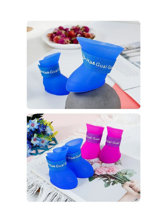 Waterproof Silicone Dog Shoes with Non-Slip Sole 4pcs Purple S M4.3xW3.3cm Up to 1.5kg