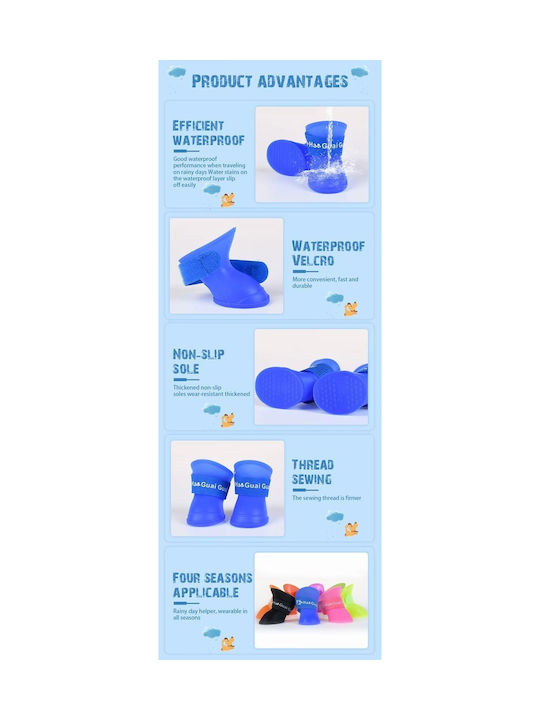 Waterproof Silicone Dog Shoes with Non-Slip Sole 4pcs Purple M M5xW4cm 1.5-4kg