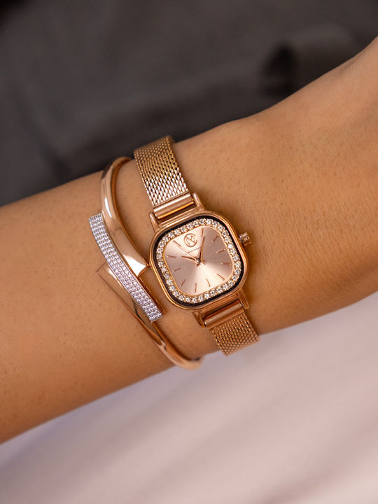Chrysothemiss Women's Watch with Pink Gold Metal Bracelet