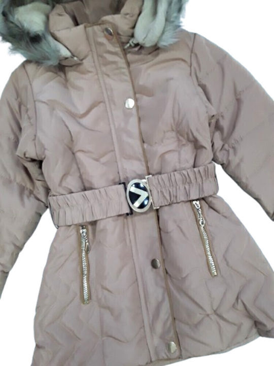 Kids' Quilted Jacket with Hood Cappuccino