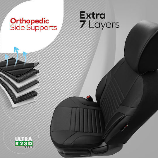 Καλύμματα Αυτοκινήτου Otom Coral Design Universal Full Δερματίνη Σετ Εμπρός Πίσω 11 Τεμαχίων Μαύρο Γκρι Crαl-106