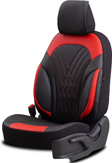 Καλύμματα Αυτοκινήτου Otom Coral Design Universal Full Δερματίνη Σετ Εμπρός Πίσω 11 Τεμαχίων Μαύρο Κόκκινο Crαl-104