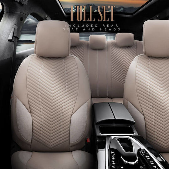 Καλύμματα Αυτοκινήτου Otom "advanced Leather" Universal Δερματίνη Λινό Ύφασμα Σετ Εμπρός Πίσω 11 Τεμαχίων Μπεζ Αdv-105