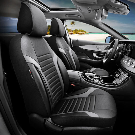Καλύμματα Αυτοκινήτου Otom Coral Design Universal Full Δερματίνη Σετ Εμπρός Πίσω 11 Τεμαχίων Μαύρο Γκρι Crαl-106