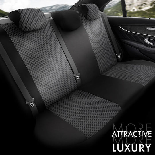 Otom Toro Design Universal Car Seat Covers Cotton Fabric Leatherette Set Front Rear 11 Pieces Black Blue Tro-903