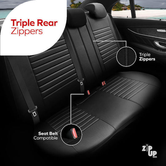 Καλύμματα Αυτοκινήτου Otom Coral Design Universal Full Δερματίνη Σετ Εμπρός Πίσω 11 Τεμαχίων Μαύρο Γκρι Crαl-106