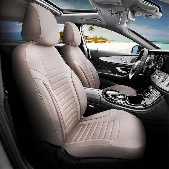 Otom Coral Design Универсален Комплект Калъфи за Автомобилни Седалки от Изкуствена Кожа Предни и Задни 11 Части Бежов Cral-102