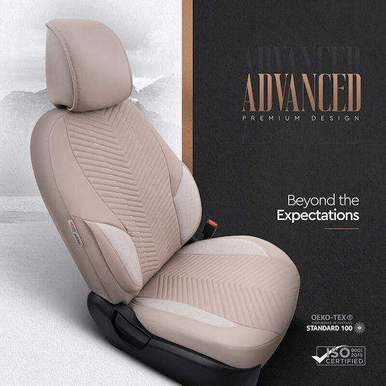Καλύμματα Αυτοκινήτου Otom "advanced Leather" Universal Δερματίνη Λινό Ύφασμα Σετ Εμπρός Πίσω 11 Τεμαχίων Μπεζ Αdv-105