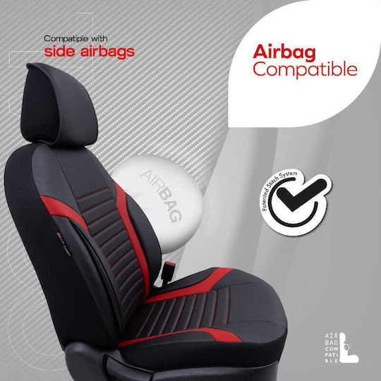 Καλύμματα Αυτοκινήτου Otom Progressive Design Universal Full Δερματίνη Σετ Εμπρός Πίσω 11 Τεμαχίων Μαύρο Κόκκινο Ρrg-104