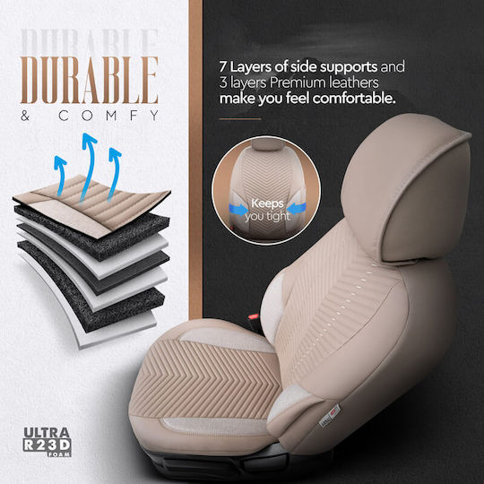 Καλύμματα Αυτοκινήτου Otom "advanced Leather" Universal Δερματίνη Λινό Ύφασμα Σετ Εμπρός Πίσω 11 Τεμαχίων Μπεζ Αdv-105