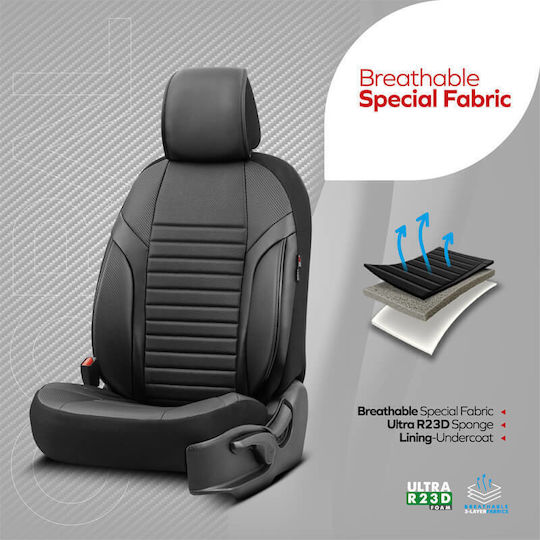 Set huse auto universale din piele ecologică Otom Coral Design, față și spate, 11 piese, negru Crαl-101