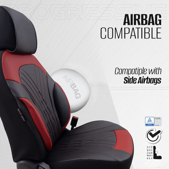 Καλύμματα Αυτοκινήτου Otom Coral Design Universal Full Δερματίνη Σετ Εμπρός Πίσω 11 Τεμαχίων Μαύρο Κόκκινο Crαl-104