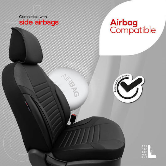 Set huse auto universale din piele ecologică Otom Coral Design, față și spate, 11 piese, negru Crαl-101