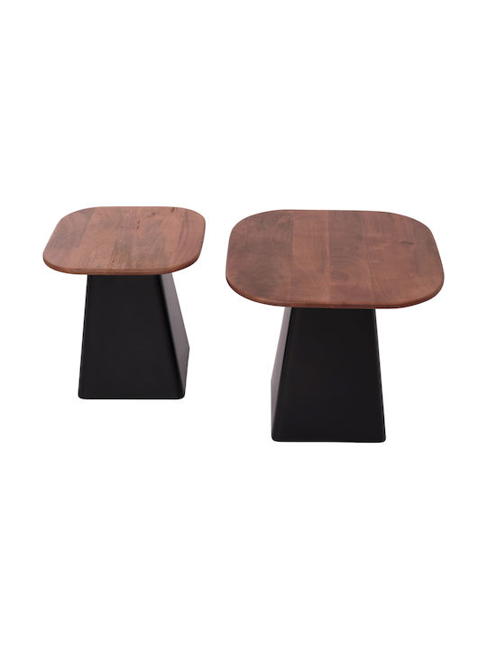 Quadratischer Zentraler Kaffeetisch Vaiola aus Massivholz Schwarze 2Stücke M40xL40xH41cm