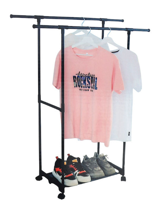 Wheeled Floor Garment Rack made of Metal Black 140x98cm