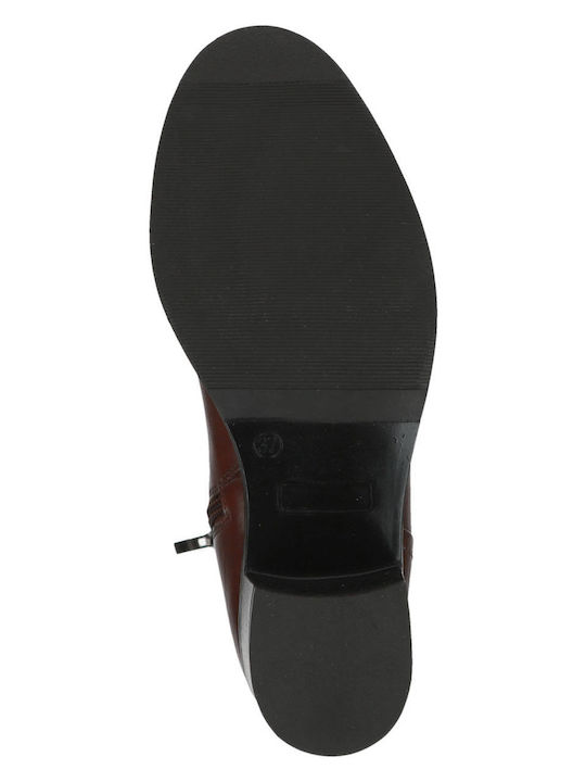 Leather Medium Heel Riding Boots with Rubber / Zipper Cognac Nappa