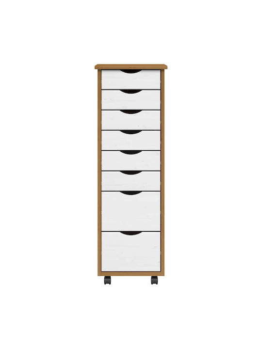 Vidaxl Rolling Cabinet Drawers Moss Honey Brown Solid Pine Wood 34x39x103cm 1 Piece Brown