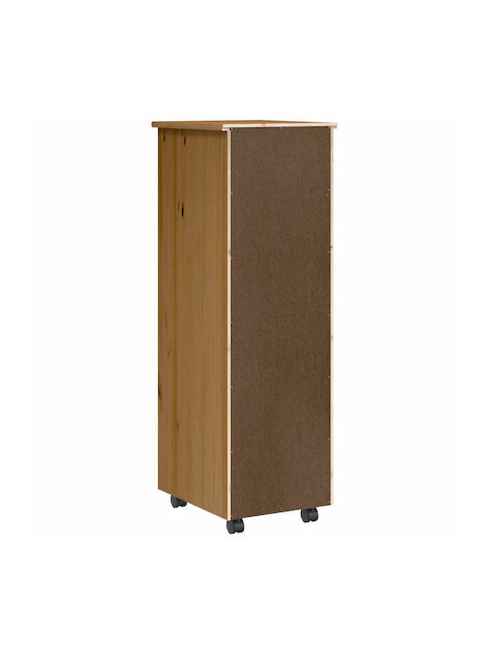 Vidaxl Rolling Cabinet Drawers Moss Honey Brown Solid Pine Wood 34x39x103cm 1 Piece Brown