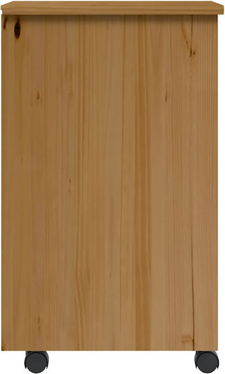 Vidaxl Rolling Cabinet with Drawers Moss Honey Brown Solid Pine Wood 34x39x65.5cm 1 Piece Brown