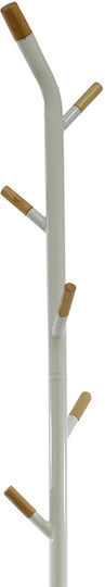 Cuier metalic 600708 alb Ø36.5x175cm cu cârlige din lemn