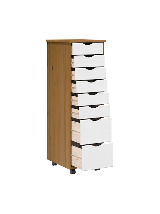 Vidaxl Rolling Cabinet Drawers Moss Honey Brown Solid Pine Wood 34x39x103cm 1 Piece Brown