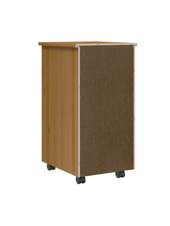 Vidaxl Rolling Cabinet with Drawers Moss Honey Brown Solid Pine Wood 34x39x65.5cm 1 Piece Brown