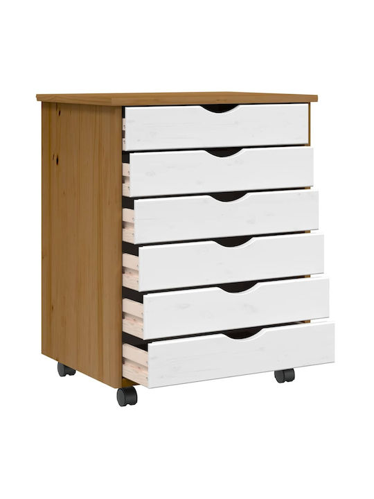 Vidaxl Rolling Cabinet Moss Honey Brown Solid Pine Wood 53x39x65.5cm 1 Piece Brown