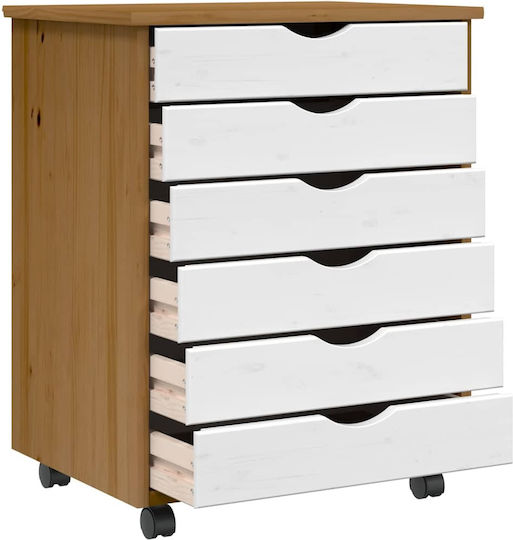 Vidaxl Rolling Cabinet Moss Honey Brown Solid Pine Wood 53x39x65.5cm 1 Piece Brown