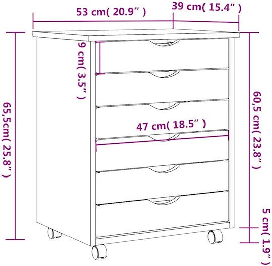 Vidaxl Rolling Cabinet Moss Honey Brown Solid Pine Wood 53x39x65.5cm 1 Piece Brown