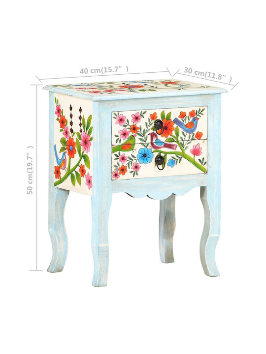 Vidaxl Κομοδίνο Χειροπ Λεπτομέρειες 40x30x50cm Μασίφ Ξύλο Μάνγκο 1 Τεμ Πολύχρωμο
