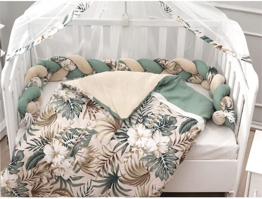 abo Baby Crib Bedding Set Tropical Leaves 3pcs Mint-beige