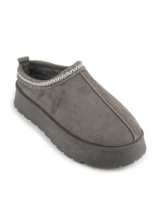 Παντόφλα Suede Γούνα Fshoes Hh157.01 Fshoes Γκρι