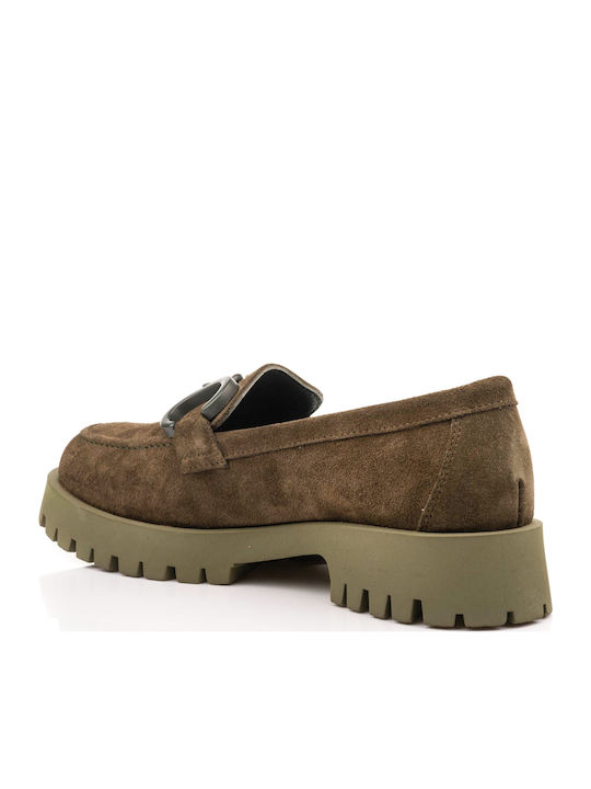 Δερμάτινα Γυναικεία Loafers σε Πράσινο Χρώμα