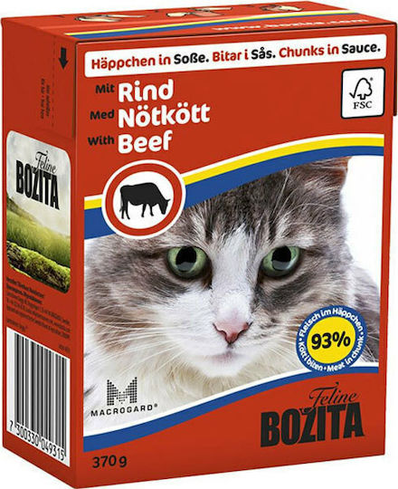 Bozita Feline Wet Food for Adult Cats in Pouches with Beef Grain-Free & Gluten-Free 370gr