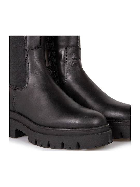 Leather Medium Heel Women's Boots with Zipper Black