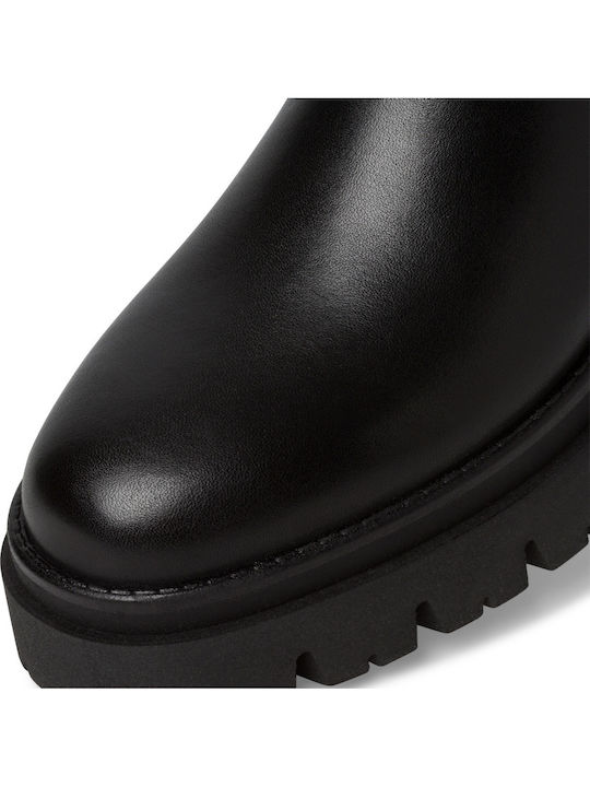 Leather Medium Heel Women's Boots with Zipper Black