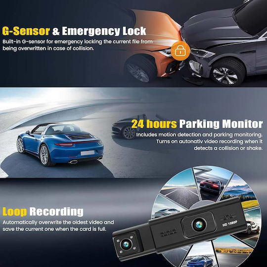 1080P Windshield Car DVR Set with Rear Camera, 3.16" Display with Suction Cup